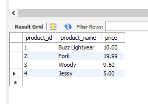 product table example